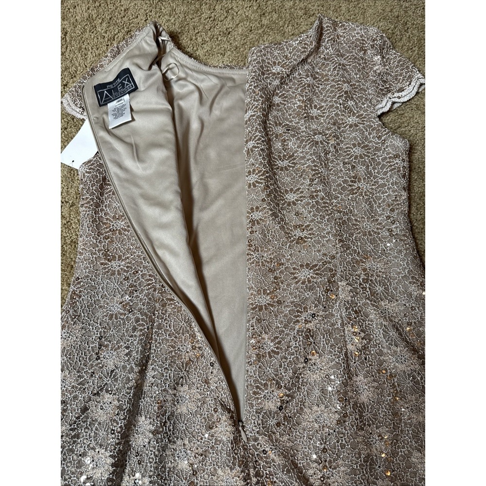 ALEX EVENINGS Lace Sequin Dress Size 16 Petite‎ Champagne Wedding MOB/MOG Event - Picture 10 of 12